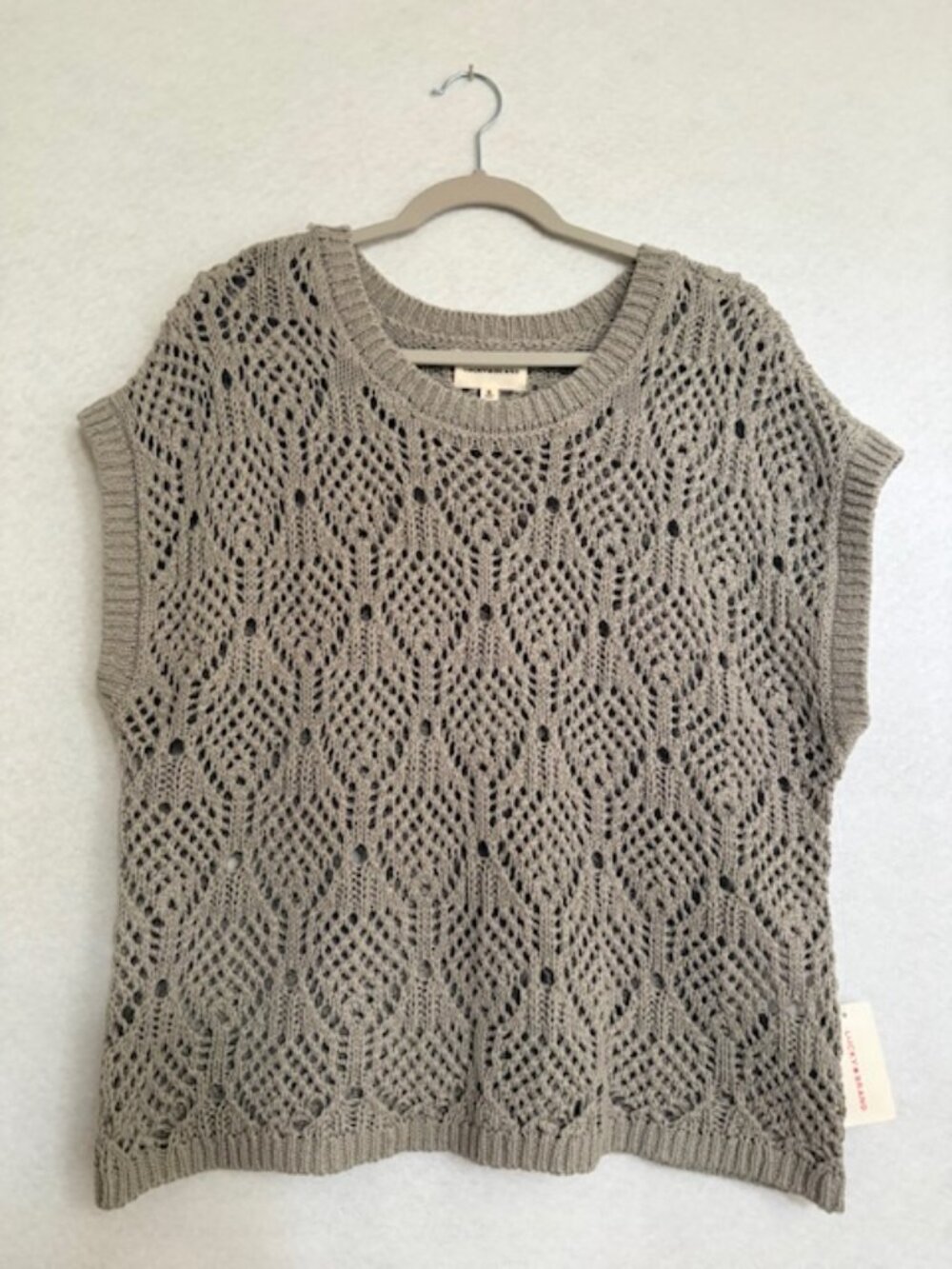 LUCKY BRAND Short Sleeve Sweater Knit Ribbed Crew Neck Size XL Sage Green NWT